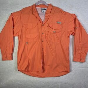 Columbia PFG Bahama II Long Sleeve Fishing Shirt Mens Large Orange Vented UPF 30